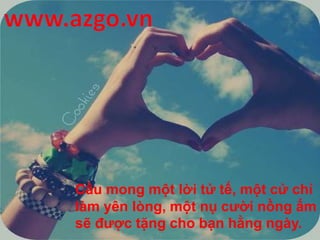Cầu mong một lời tử tế, một cử chỉ
làm yên lòng, một nụ cười nồng ấm
sẽ được tặng cho bạn hằng ngày.
 
