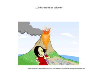 ¿Qué sabes de los volcanes?




                                                                                                        1



1Imagen   tomada de la siguiente página electrónica: http://www.eird.org/fulltext/ABCDesastres/teoria/volcanes.htm
 