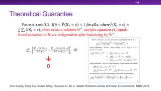 Theoretical Guarantee
110
Kun Kuang, Peng Cui, Susan Athey, Ruoxuan Li, Bo Li. Stable Prediction across Unknown Environments. KDD, 2018.
à
0
 