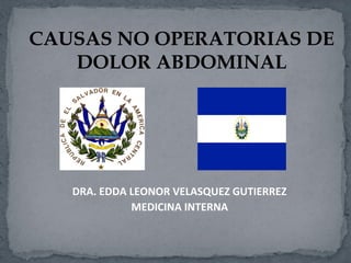 CAUSAS NO OPERATORIAS DE
   DOLOR ABDOMINAL




   DRA. EDDA LEONOR VELASQUEZ GUTIERREZ
             MEDICINA INTERNA
 