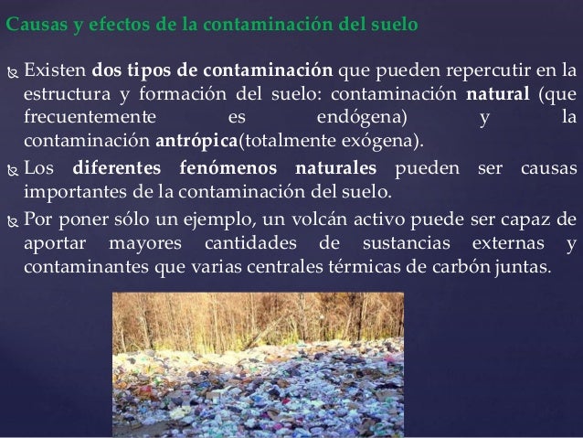 Causas y efectos de la contaminación del suelo Causas y efectos de la contaminación del suelo