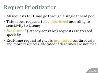 Request Prioritization
• All requests to HBase go through a single thread pool
• This allows requests to be prioritized ac...