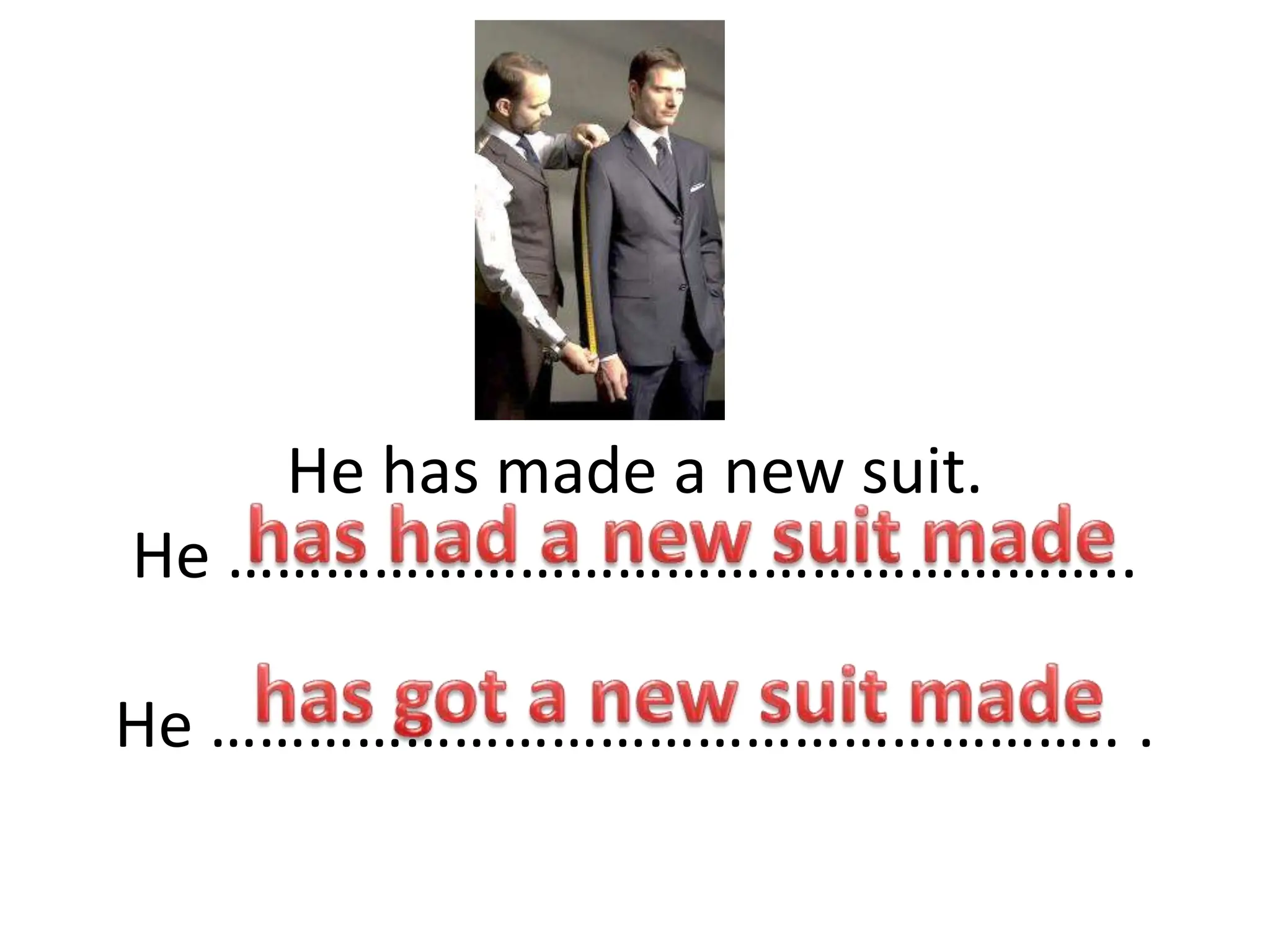 He has made a new suit.
He ………………………………………………..
He ……………………………………………….. .
 