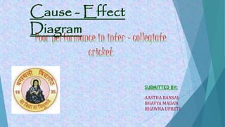 Cause - Effect
Diagram
SUBMITTED BY:
AASTHA BANSAL
BHAVYA MADAN
BHAWNA UPRETI
 