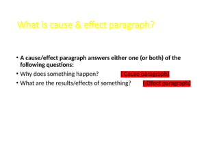 Writing A Good Cause - Effect Paragraph- | PPTX