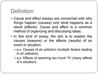 purpose of cause and effect essay