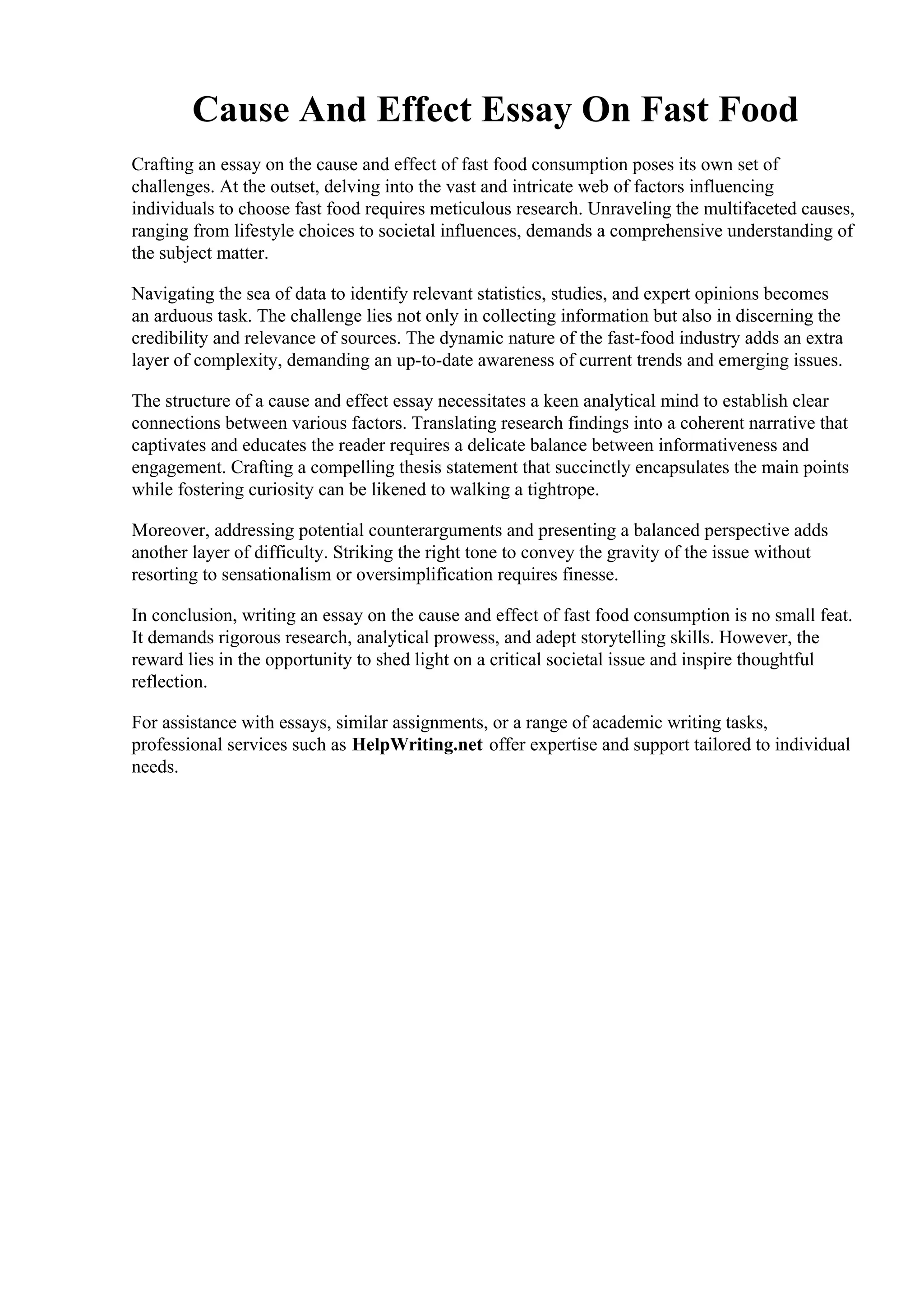 Cause And Effect Essay On Fast Food PDF