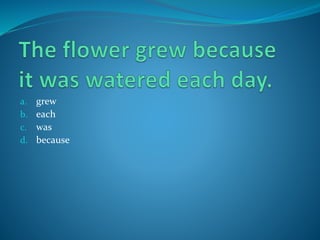 a. grew
b. each
c. was
d. because