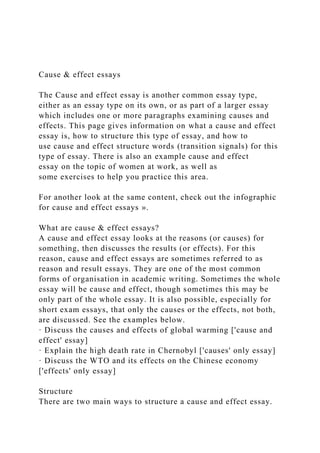 Reason Essay Example Cause & effect essaysThe Cause and effect essay is another c.docx