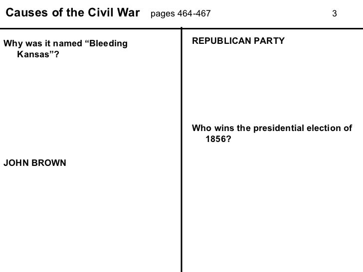 Worksheets Causes Of The Civil War Worksheet causes of the civil war power point worksheet pages 462 463 2 fugitive slave act kansas nebraska 3