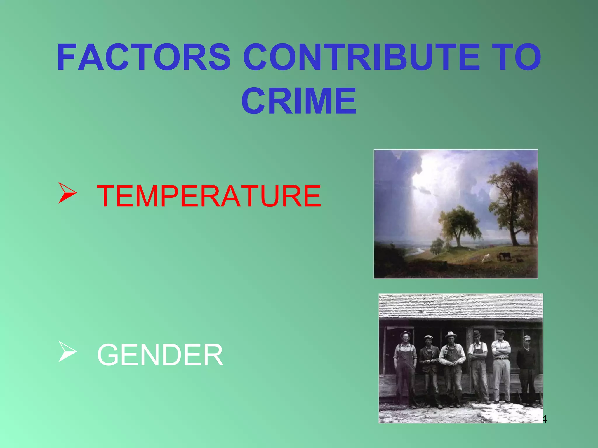 FACTORS CONTRIBUTE TO
CRIME
 TEMPERATURE

 GENDER
4

 