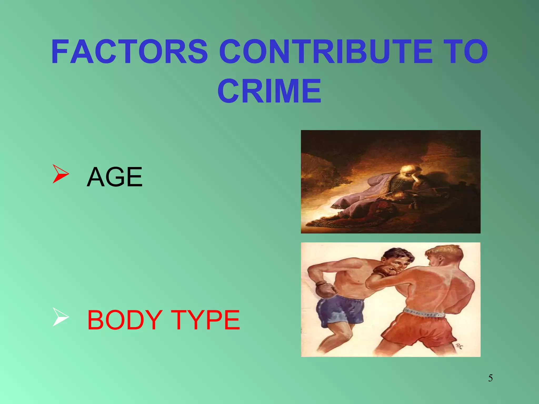 FACTORS CONTRIBUTE TO
CRIME
 AGE

 BODY TYPE
5

 