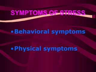 SYMPTOMS OF STRESS Behavioral symptoms   Physical symptoms   