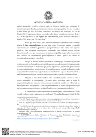 ADVOCACIA-GERAL DA UNIÃO
Página 13 de 20
ordem democrática brasileira. Os réus, pois, ao fretarem veículos para transporte...