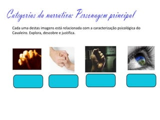 Cada uma destas imagens está relacionada com a caracterização psicológica do
Cavaleiro. Explora, descobre e justifica.
 