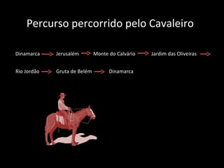 Percurso percorrido pelo Cavaleiro

Dinamarca    Jerusalém        Monte do Calvário   Jardim das Oliveiras


Rio Jordão   Gruta de Belém         Dinamarca
 