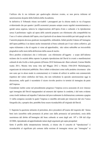 Ordinanza Tribunale di Firenze Ministero Cultura vs Cave Michelangelo (apr. 2022)