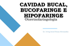 CAVIDAD BUCAL,
BUCOFARINGE E
HIPOFARINGE
Dr. Irving Israel Rosas Hernandez
Otorrinolaringología
 