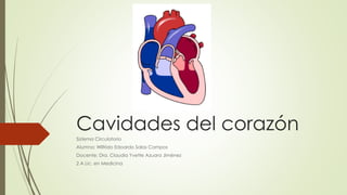 Cavidades del corazón
Sistema Circulatorio
Alumno: Wilfrido Edoardo Salas Campos
Docente: Dra. Claudia Yvette Azuara Jiménez
2 A Lic. en Medicina
 