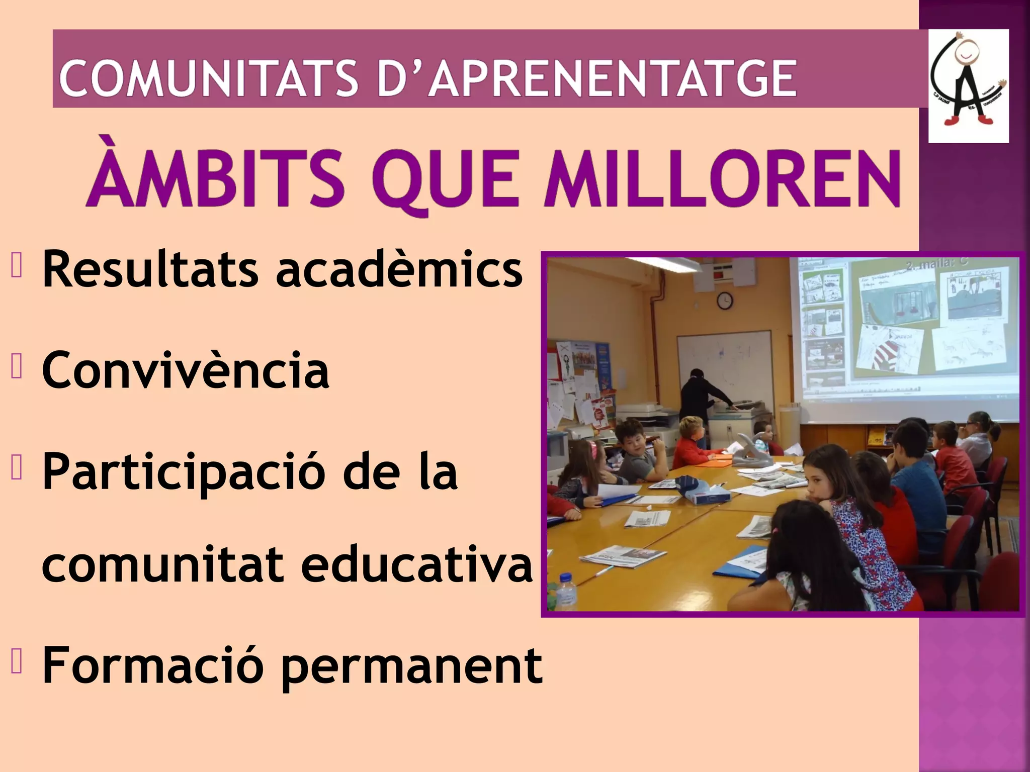  Resultats acadèmics 
 Convivència 
 Participació de la 
comunitat educativa 
 Formació permanent 
 
