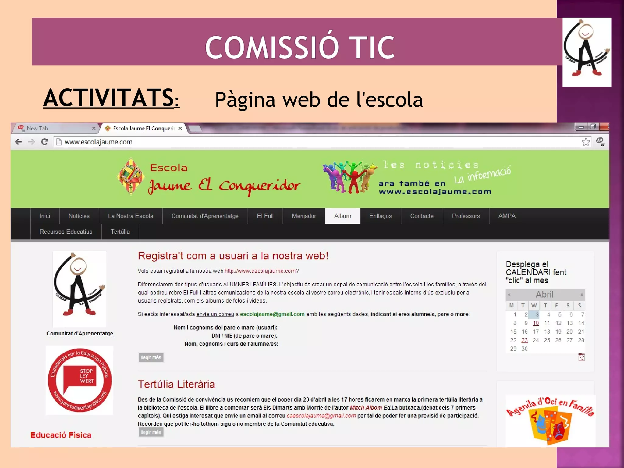 ACTIVITATS: Pàgina web de l'escola 
 