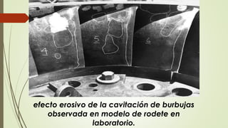 efecto erosivo de la cavitación de burbujas
observada en modelo de rodete en
laboratorio.
 