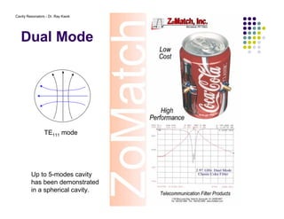 Cavity Resonators - Dr. Ray Kwok
Dual Mode
TE111 mode
Up to 5-modes cavity
has been demonstrated
in a spherical cavity.
 