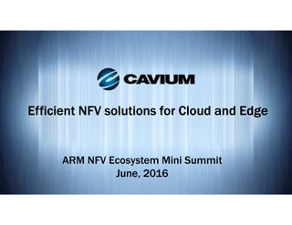 Efficient NFV solutions for Cloud andEfficient NFV solutions for Cloud andEfficient NFV solutions for Cloud andEfficient NFV solutions for Cloud and EdgeEdgeEdgeEdge
ARM NFV Ecosystem Mini Summit
June, 2016
 