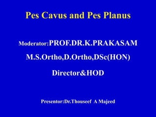 Pes Cavus and Pes Planus
Moderator:PROF.DR.K.PRAKASAM
M.S.Ortho,D.Ortho,DSc(HON)
Director&HOD
Presentor:Dr.Thouseef A Majeed
 