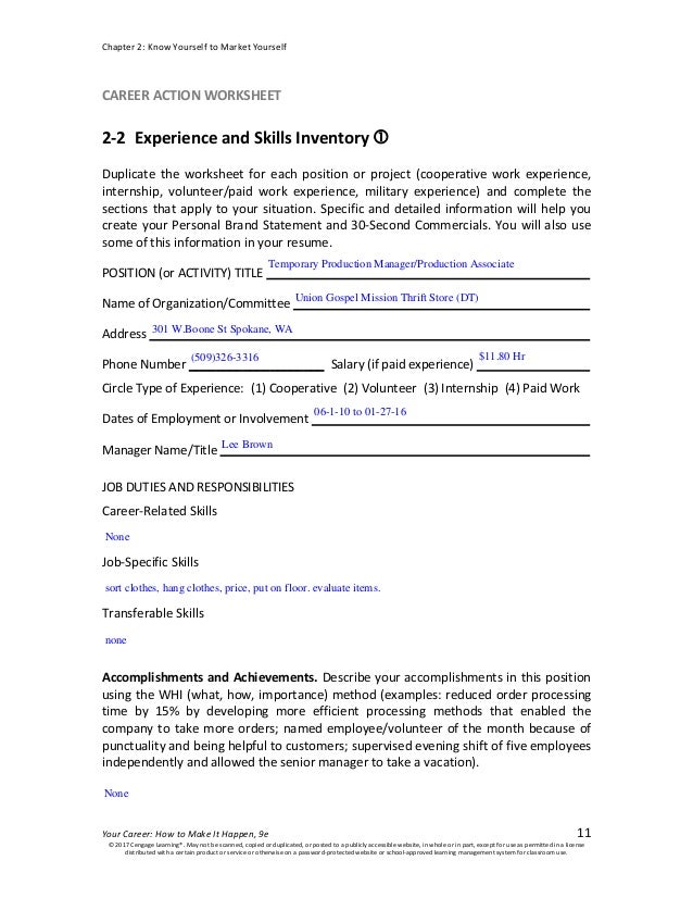 caw 2 2 experience and skills inventory examples of job related skills