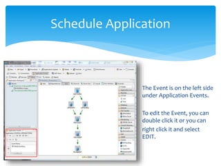 The Event is on the left side
under Application Events.
To edit the Event, you can
double click it or you can
right click it and select
EDIT.
Schedule Application
 