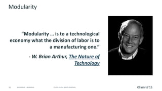16 © 2015 CA. ALL RIGHTS RESERVED.@CAWORLD #CAWORLD
Modularity
“Modularity … is to a technological
economy what the division of labor is to
a manufacturing one.”
- W. Brian Arthur, The Nature of
Technology
 