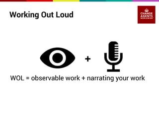 Working Out Loud 
+ 
WOL = observable work + narrating your work 
 