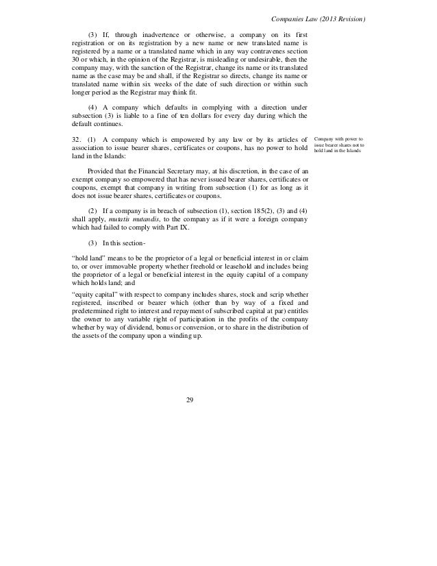 Cayman Islands Companies Law Cayman Islands Companies Law