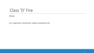 63
Class ‘D’ Fire
Metals
E.g. magnesium, aluminium, sodium, potassium etc.
 