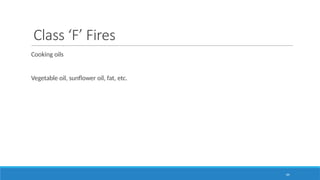 64
Class ‘F’ Fires
Cooking oils
Vegetable oil, sunflower oil, fat, etc.
 