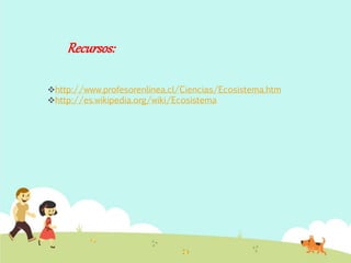 Recursos: 
http://www.profesorenlinea.cl/Ciencias/Ecosistema.htm 
http://es.wikipedia.org/wiki/Ecosistema 
 