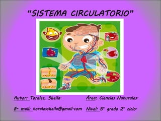 “SISTEMA CIRCULATORIO” 
Autor: Torales, Sheila. 
E- mail: toralessheila@gmail.com 
Área: Ciencias Naturales. 
Nivel: 5° grado 2° ciclo. 
 
