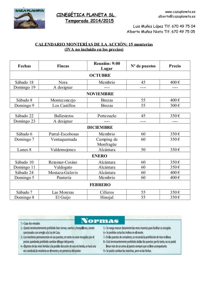 Caza Planeta Calendario 2014 2015 calendario de monterias caza planeta