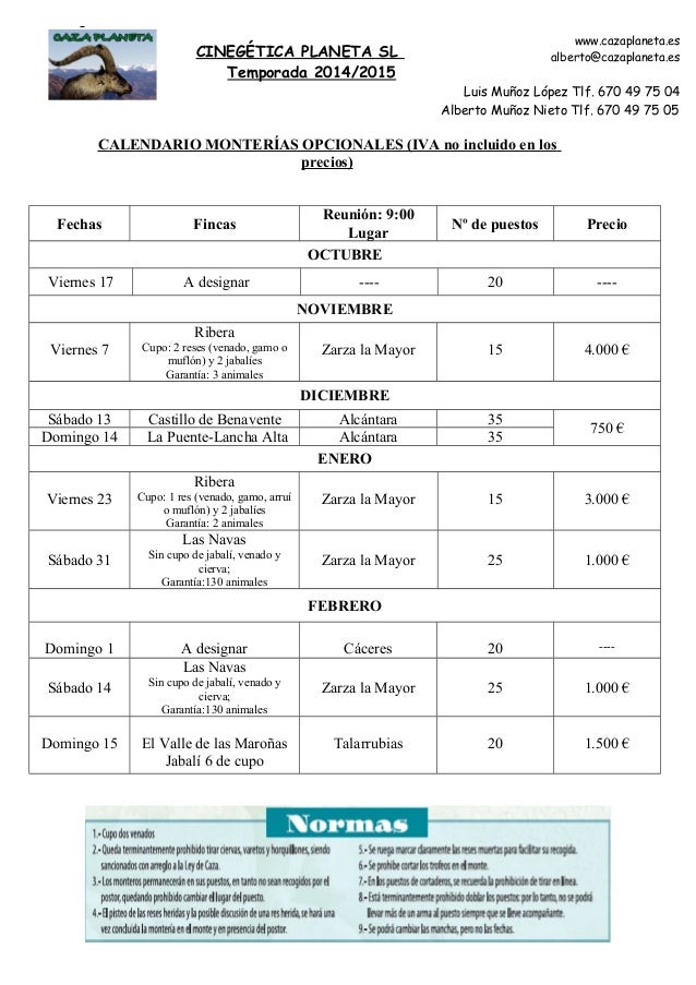 Caza Planeta Calendario 2014 2015 calendario de monterias caza planeta