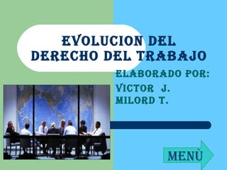 EVOLUCION DEL DERECHO DEL TRABAJO ELABORADO POR: Victor  j. Milord t. mENÙ 