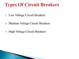  Low Voltage Circuit Breakers
 Medium Voltage Circuit Breakers
 High Voltage Circuit Breakers
 