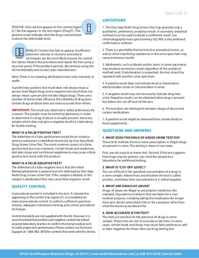 Confirm BioSciences DrugConfirm Advanced Drug Test Cup Product Insert