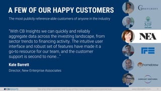 www.cbinsights.com 3See what other customers have to say at http://www.cbinsights.com/customer-love
The most publicly refe...