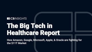 The Big Tech in
Healthcare Report
How Amazon, Google, Microsoft, Apple, & Oracle are fighting for
the $11T Market
 