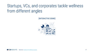 47
Startups, VCs, and corporates tackle wellness
from different angles
Read more: The Rise Of The Wellness Economy
[INTERACTIVE DEMO]
 