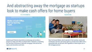 64
And abstracting away the mortgage as startups
look to make cash offers for home buyers
F L Y H O M E S R I B B O N
Seat...