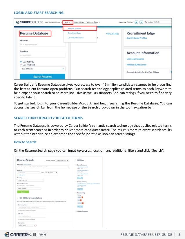 careerbuilder quick guide careerbuilder resume database