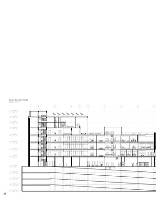 44
1 2 3 5
Parking 1
-11' - 0"
Parking 2
-22' - 0"
Parking 3
-33' - 0"
Parking 4
-44' - 0"
9 11876
Level 2
18' - 5"
Level 3
31' - 5"
Level 4
44' - 5"
Level 5
57' - 5"
Level 6
70' - 5"
Level 7
80' - 5"
Level 8
90' - 5"
Level 1
0' - 5"
4
Level 9
100' - 5"
BUILDING SECTION
SCALE: 1/16”=1’
 