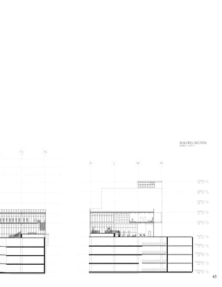45
1513
K L M N
Parking 1
-11' - 0"
Parking 2
-22' - 0"
Parking 3
-33' - 0"
Parking 4
-44' - 0"
Level 2
18' - 5"
Level 3
31' - 5"
Level 4
44' - 5"
Level 5
57' - 5"
Level 6
70' - 5"
Level 1
0' - 5"
BUILDING SECTION
SCALE: 1/16”=1’
 